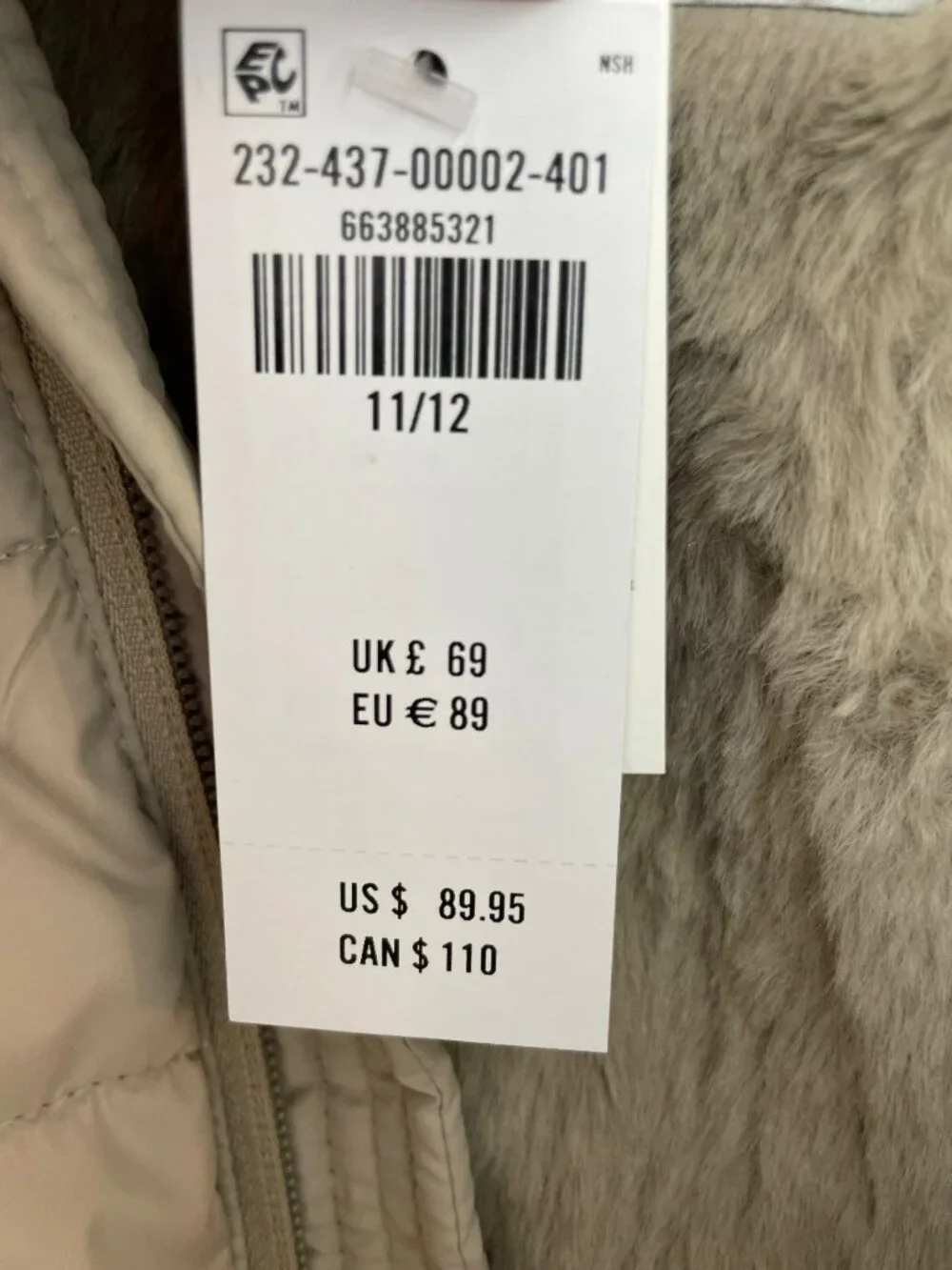 Abercrombie Kids Beige Puffer Jacket Faux Fur Lined Hooded Kids Sz 11/12 NWT - Picture 6 of 9